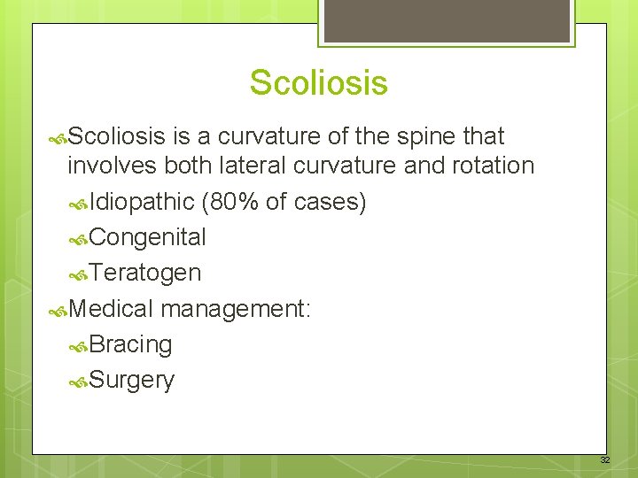 Scoliosis is a curvature of the spine that involves both lateral curvature and rotation