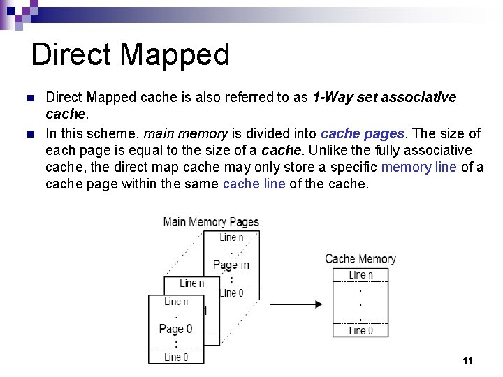 Direct Mapped n n Direct Mapped cache is also referred to as 1 -Way