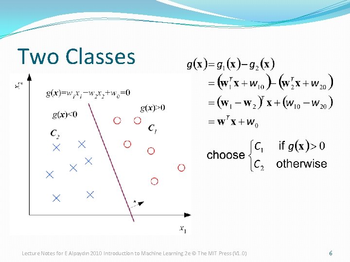 Two Classes Lecture Notes for E Alpaydın 2010 Introduction to Machine Learning 2 e