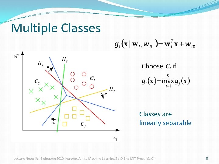 Multiple Classes are linearly separable Lecture Notes for E Alpaydın 2010 Introduction to Machine