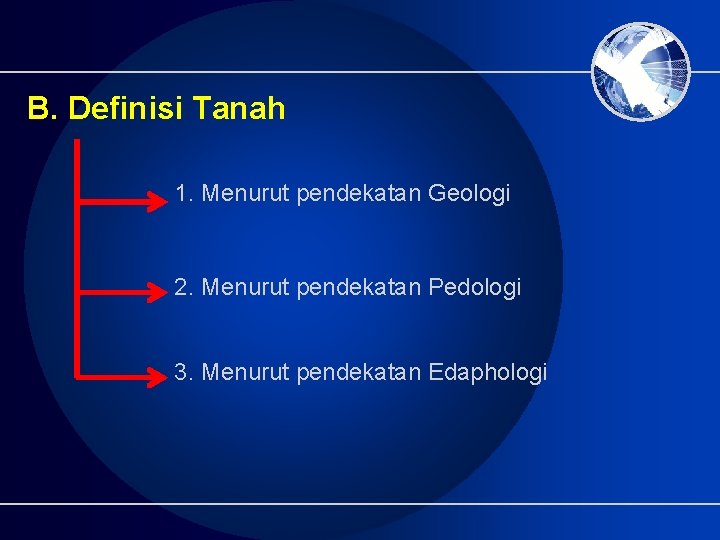 B. Definisi Tanah 1. Menurut pendekatan Geologi 2. Menurut pendekatan Pedologi 3. Menurut pendekatan B. Definisi Tanah 1. Menurut pendekatan Geologi 2. Menurut pendekatan Pedologi 3. Menurut pendekatan
