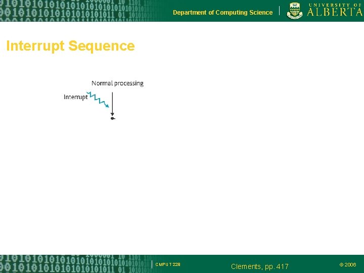 Department of Computing Science Interrupt Sequence CMPUT 229 Clements, pp. 417 © 2006 