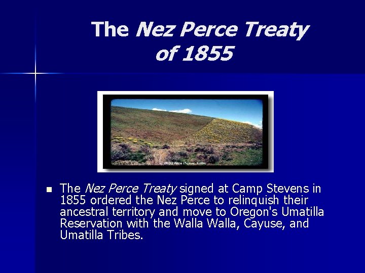 The Nez Perce Treaty of 1855 n The Nez Perce Treaty signed at Camp
