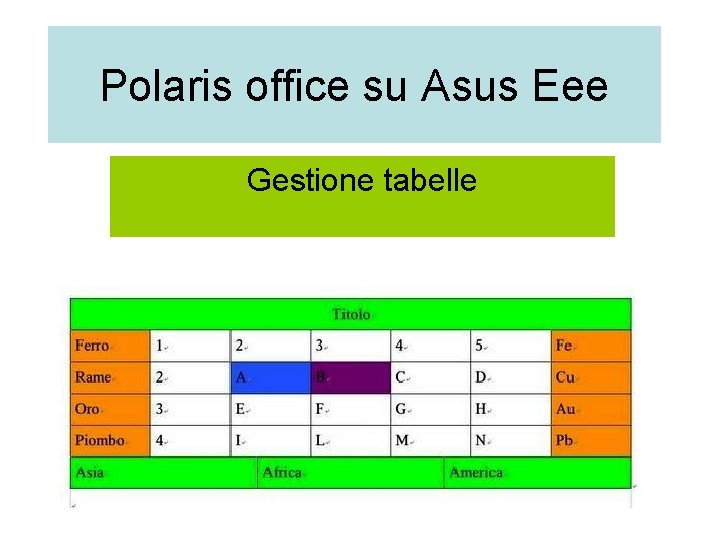 Polaris office su Asus Eee Gestione tabelle 