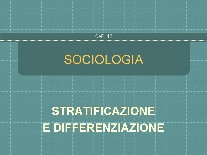 CAP. 12 SOCIOLOGIA STRATIFICAZIONE E DIFFERENZIAZIONE 