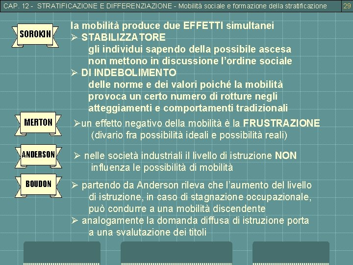 CAP. 12 - STRATIFICAZIONE E DIFFERENZIAZIONE - Mobilità sociale e formazione della stratificazione SOROKIN