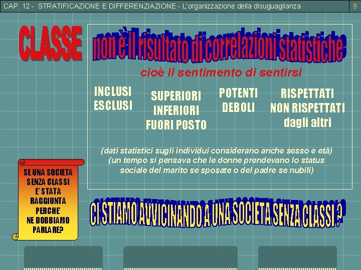 CAP. 12 - STRATIFICAZIONE E DIFFERENZIAZIONE - L’organizzazione della disuguaglianza cioè il sentimento di