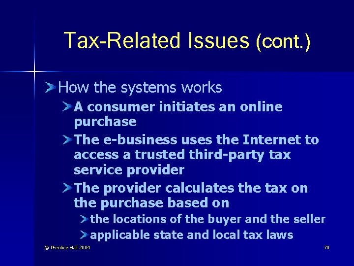 Tax-Related Issues (cont. ) How the systems works A consumer initiates an online purchase