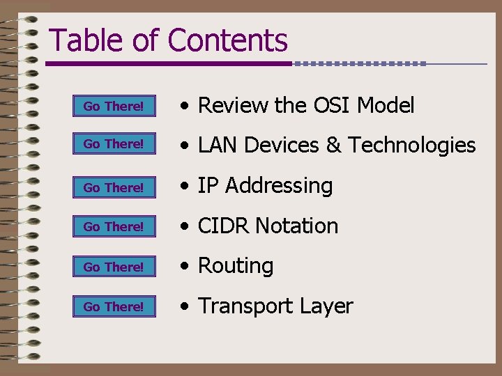 Table of Contents Go There! • Review the OSI Model Go There! • LAN