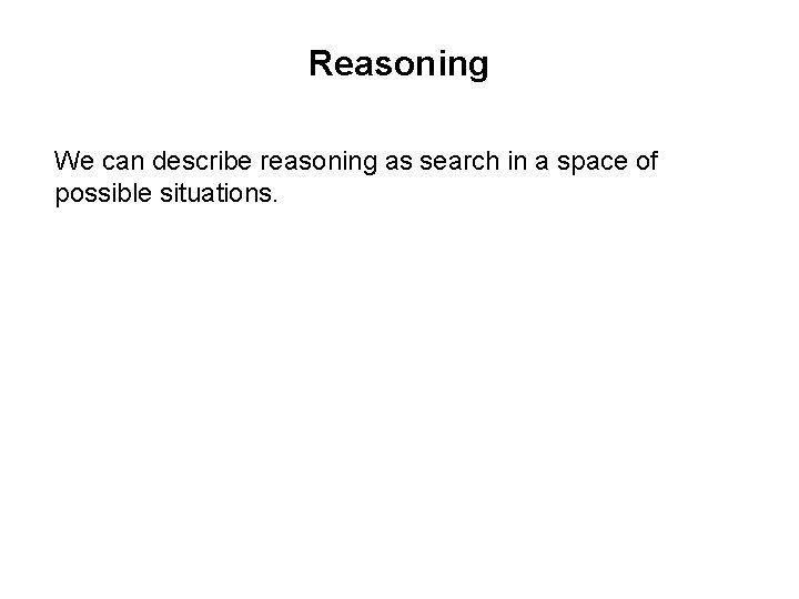 Reasoning We can describe reasoning as search in a space of possible situations. 