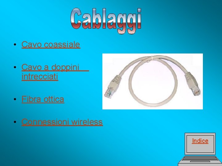  • Cavo coassiale • Cavo a doppini intrecciati • Fibra ottica • Connessioni