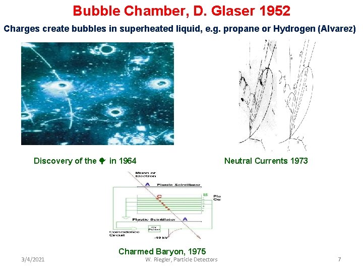 Bubble Chamber, D. Glaser 1952 Charges create bubbles in superheated liquid, e. g. propane