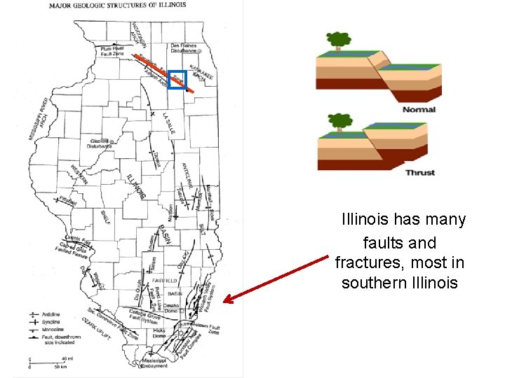  Illinois has many faults and fractures, most in southern Illinois 