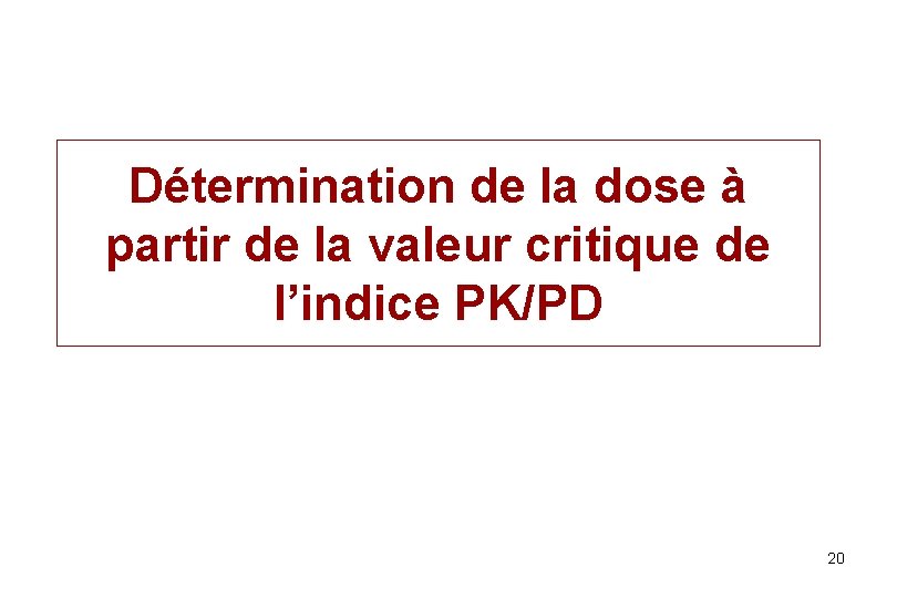 Détermination de la dose à partir de la valeur critique de l’indice PK/PD 20