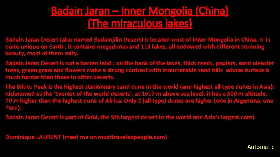 Badain Jaran – Inner Mongolia (China) (The miraculous lakes) Badain Jaran Desert (also named
