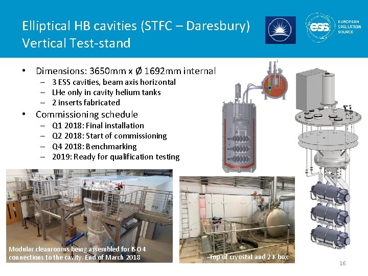 Elliptical HB cavities (STFC – Daresbury) Vertical Test-stand • Dimensions: 3650 mm x Ø