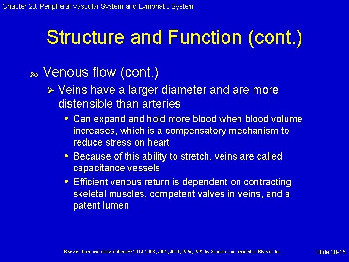 Chapter 20: Peripheral Vascular System and Lymphatic System Structure and Function (cont. ) Venous