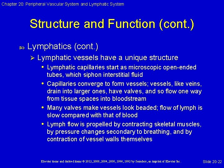 Chapter 20: Peripheral Vascular System and Lymphatic System Structure and Function (cont. ) Lymphatics