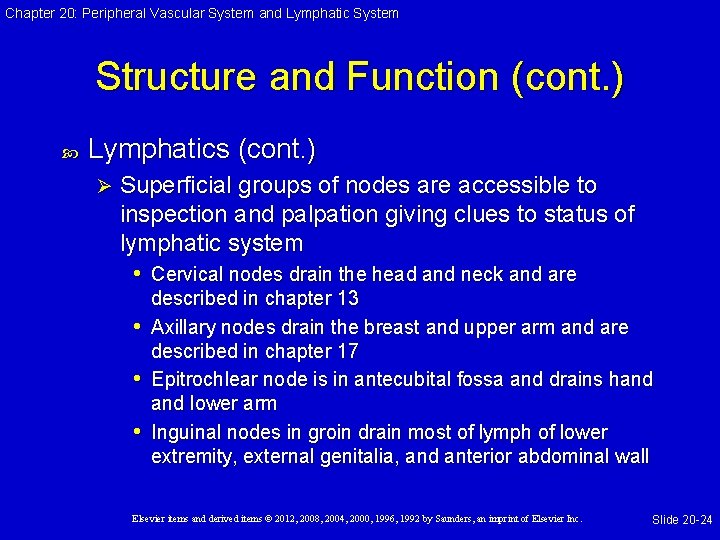 Chapter 20: Peripheral Vascular System and Lymphatic System Structure and Function (cont. ) Lymphatics