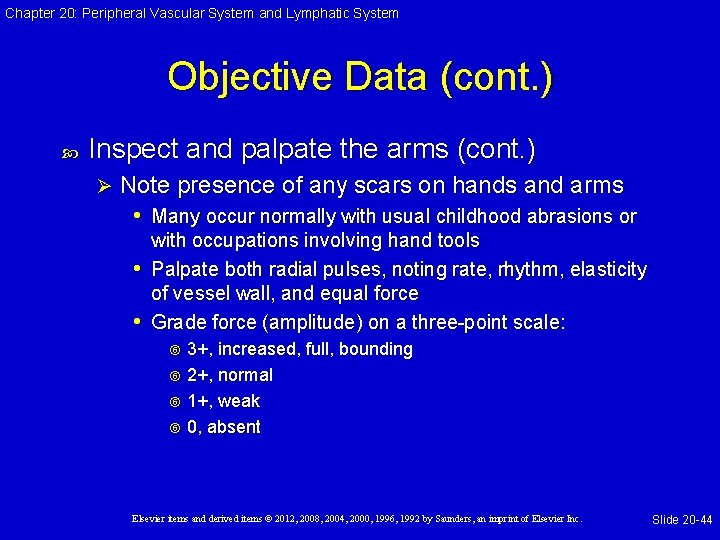 Chapter 20: Peripheral Vascular System and Lymphatic System Objective Data (cont. ) Inspect and