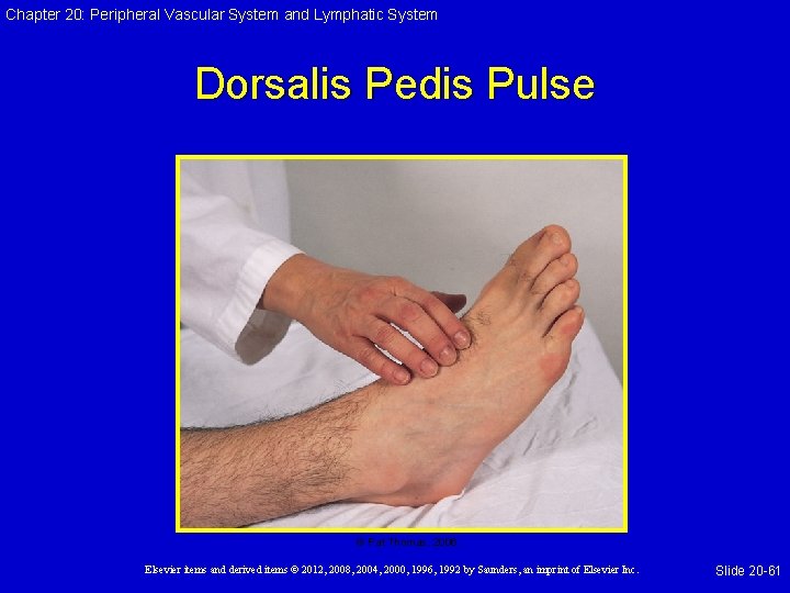 Chapter 20: Peripheral Vascular System and Lymphatic System Dorsalis Pedis Pulse © Pat Thomas,