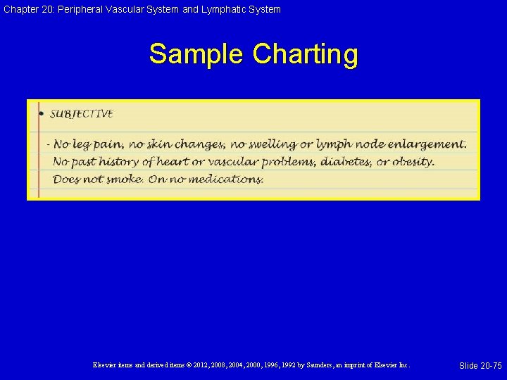 Chapter 20: Peripheral Vascular System and Lymphatic System Sample Charting Elsevier items and derived