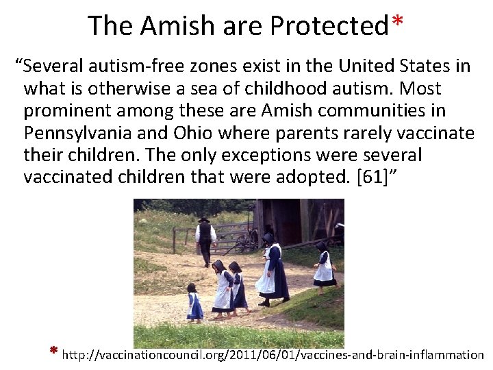 The Amish are Protected* “Several autism-free zones exist in the United States in what