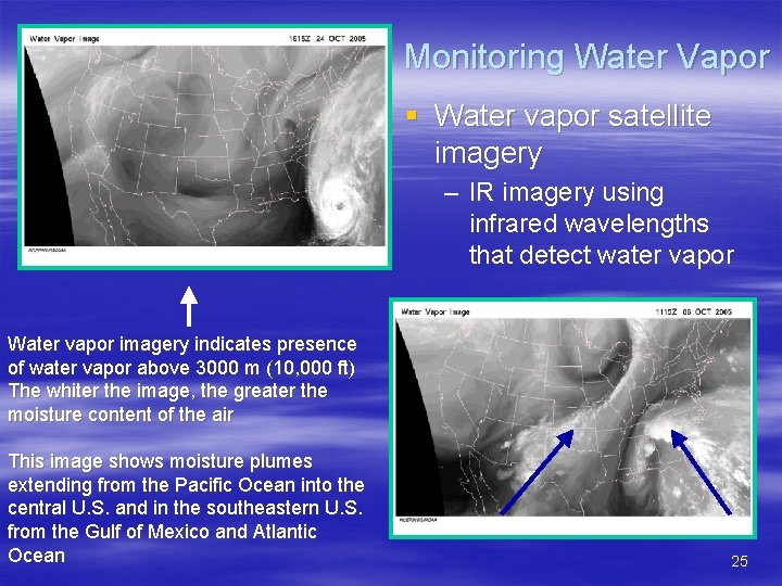 Monitoring Water Vapor § Water vapor satellite imagery – IR imagery using infrared wavelengths
