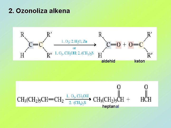 2. Ozonoliza alkena aldehid heptanal keton 