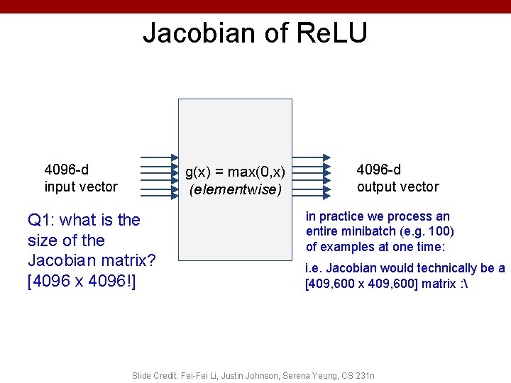 Jacobian of Re. LU 4096 -d input vector g(x) = max(0, x) (elementwise) Q Jacobian of Re. LU 4096 -d input vector g(x) = max(0, x) (elementwise) Q