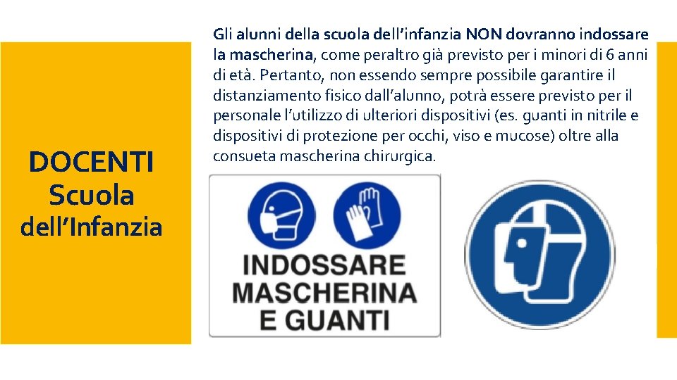 DOCENTI Scuola dell’Infanzia Gli alunni della scuola dell’infanzia NON dovranno indossare la mascherina, come DOCENTI Scuola dell’Infanzia Gli alunni della scuola dell’infanzia NON dovranno indossare la mascherina, come