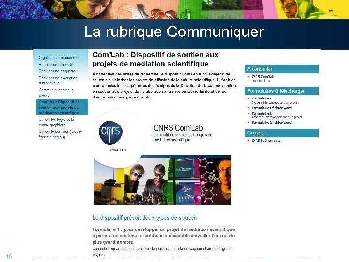 La rubrique Communiquer 16 La rubrique Communiquer 16