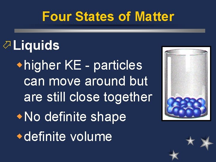 Four States of Matter ö Liquids whigher KE - particles can move around but Four States of Matter ö Liquids whigher KE - particles can move around but