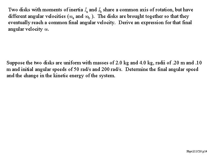 Two disks with moments of inertia Ia and Ib share a common axis of