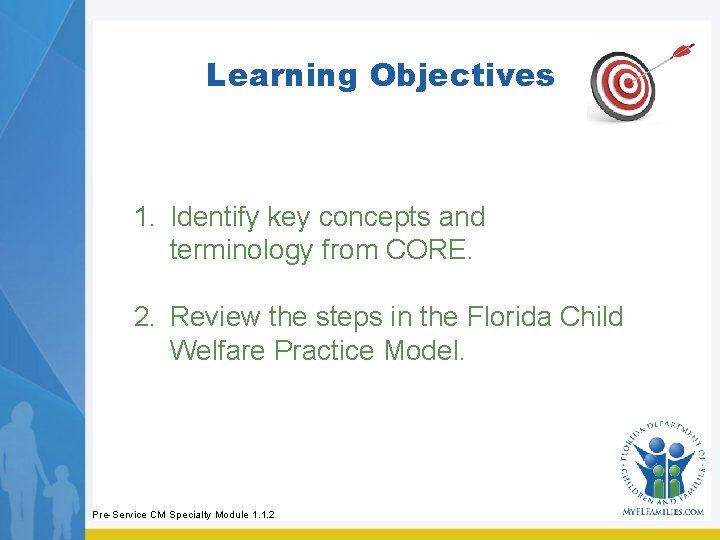 Learning Objectives 1. Identify key concepts and terminology from CORE. 2. Review the steps Learning Objectives 1. Identify key concepts and terminology from CORE. 2. Review the steps