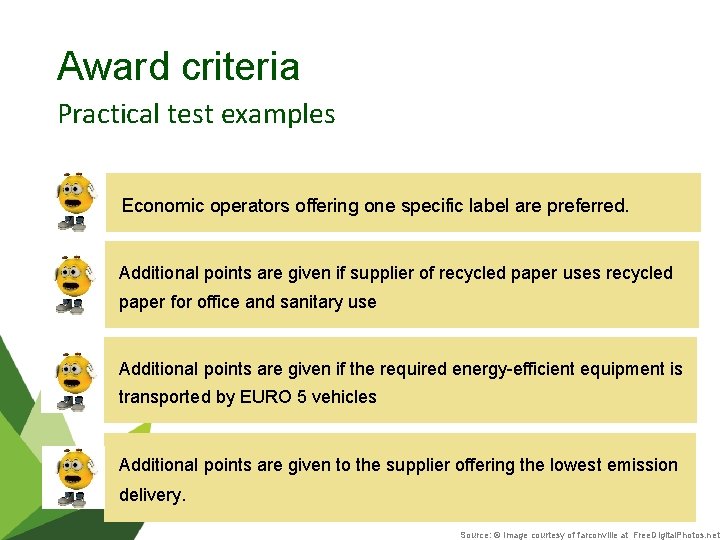 Award criteria Practical test examples Economic operators offering one specific label are preferred. Additional Award criteria Practical test examples Economic operators offering one specific label are preferred. Additional