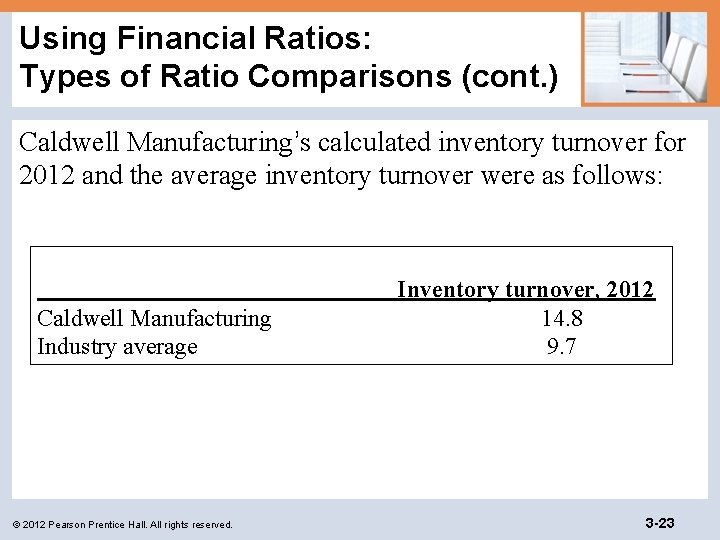 Using Financial Ratios: Types of Ratio Comparisons (cont. ) Caldwell Manufacturing’s calculated inventory turnover