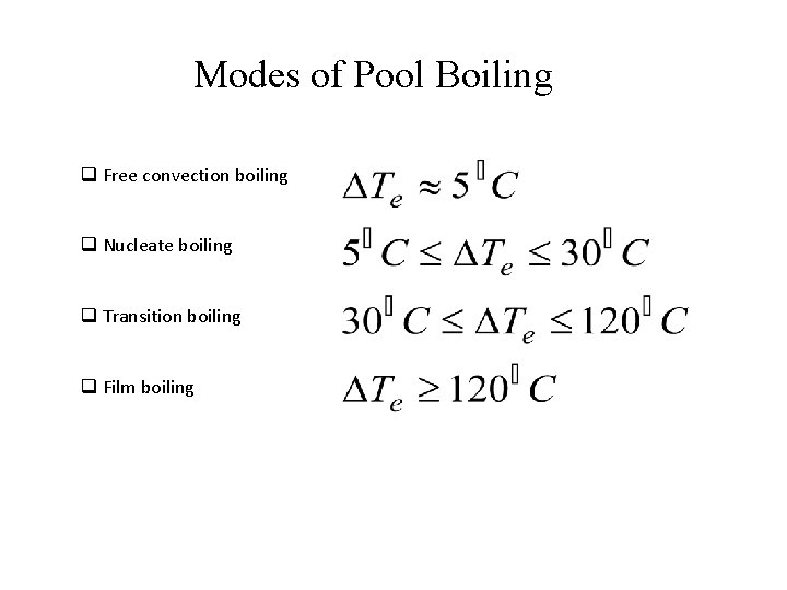 Modes of Pool Boiling q Free convection boiling q Nucleate boiling q Transition boiling