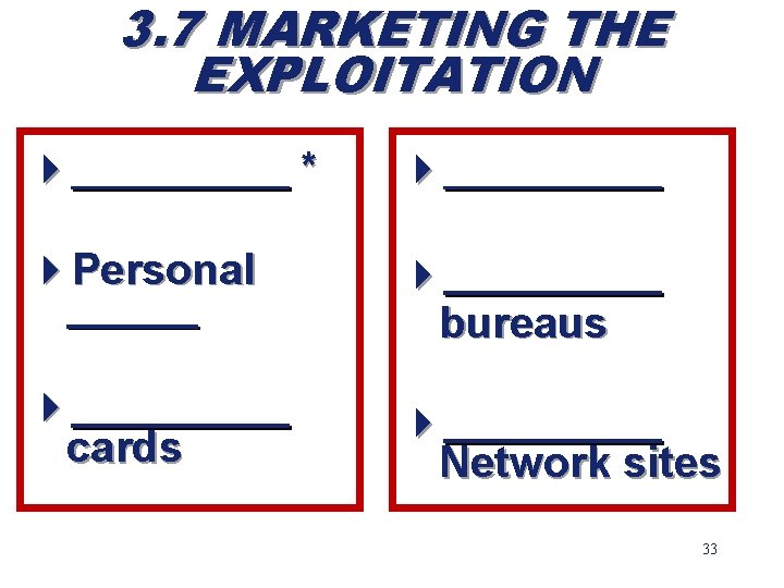 3. 7 MARKETING THE EXPLOITATION 4_____ * 4_____ 4 Personal ______ 4_____ bureaus 4_____