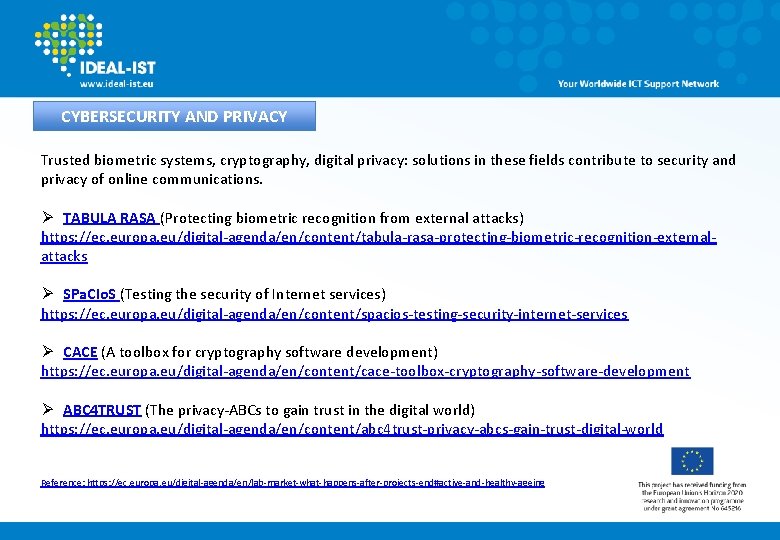 CYBERSECURITY AND PRIVACY Trusted biometric systems, cryptography, digital privacy: solutions in these fields contribute