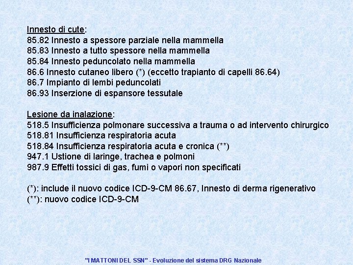 Innesto di cute: 85. 82 Innesto a spessore parziale nella mammella 85. 83 Innesto