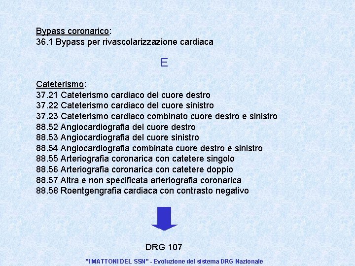 Bypass coronarico: 36. 1 Bypass per rivascolarizzazione cardiaca E Cateterismo: 37. 21 Cateterismo cardiaco