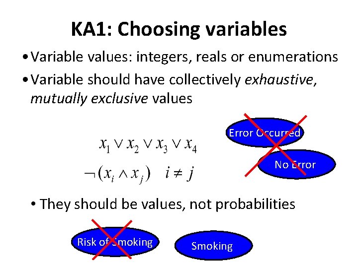 KA 1: Choosing variables • Variable values: integers, reals or enumerations • Variable should
