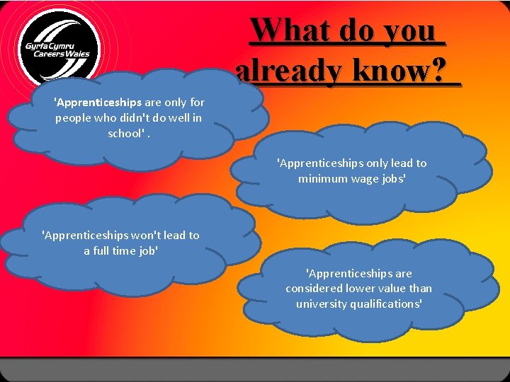 What do you already know? 'Apprenticeships are only for people who didn't do well What do you already know? 'Apprenticeships are only for people who didn't do well