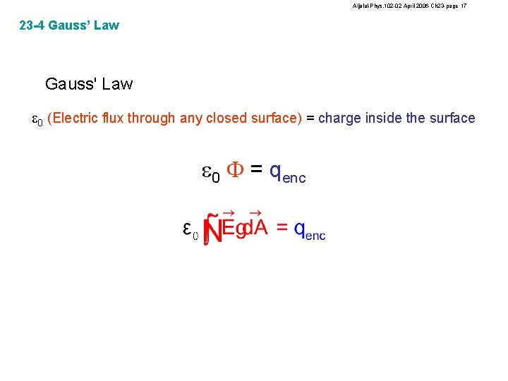 Aljalal-Phys. 102 -02 April 2006 -Ch 23 -page 17 23 -4 Gauss’ Law Gauss'