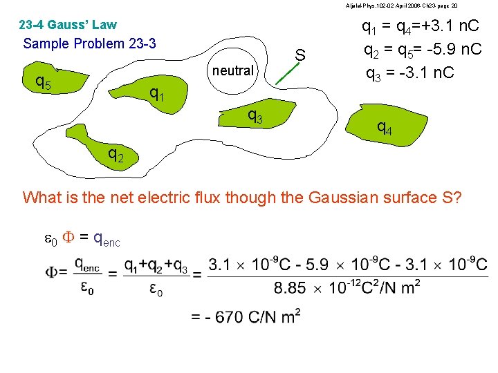 Aljalal-Phys. 102 -02 April 2006 -Ch 23 -page 20 23 -4 Gauss’ Law Sample