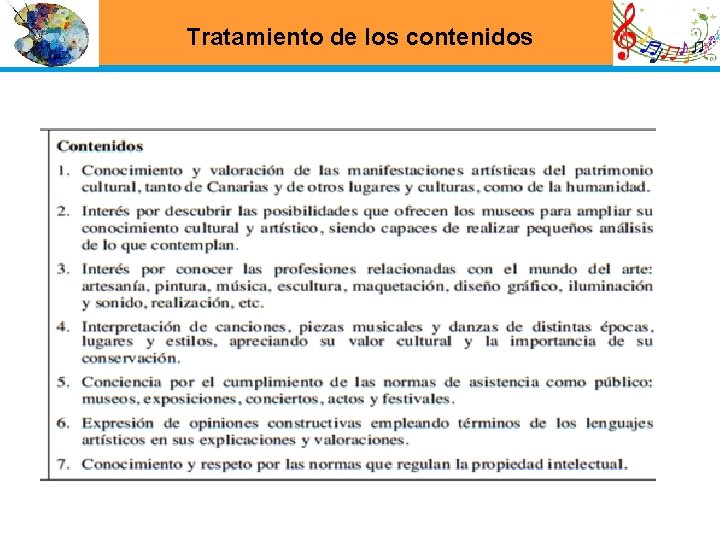 Tratamiento de los contenidos 