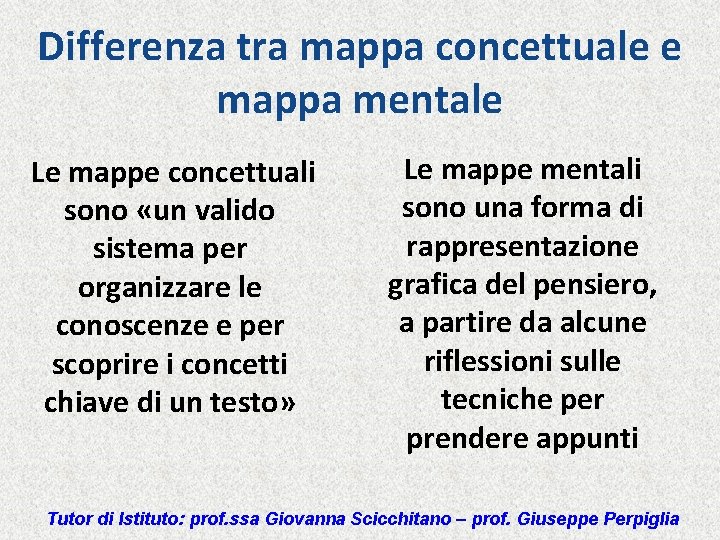 Differenza tra mappa concettuale e mappa mentale Le mappe concettuali sono «un valido sistema