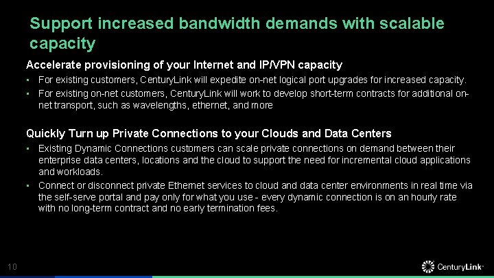 Support increased bandwidth demands with scalable capacity Accelerate provisioning of your Internet and IP/VPN