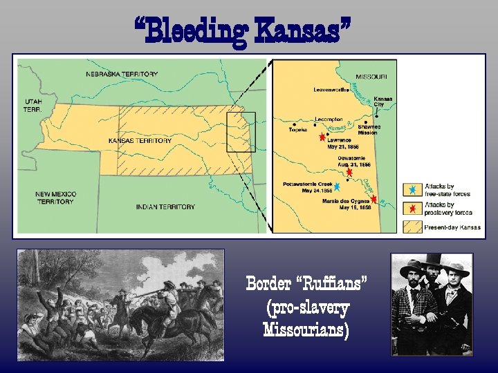 “Bleeding Kansas” Border “Ruffians” (pro-slavery Missourians) 